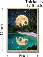URVIP LED Glowing Photo Frame, 3D Starry-Sky Blue Moon Wall Art, 9x12 Inches Dimmable Light Up Light Painting for Bedroom, Unique Aesthetic Decor, Great Birthday Gift for Women Men