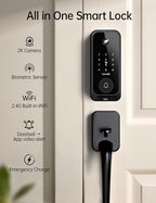 Video Smart Lock with Camera: 4-in-1 Ring+2K Camera+Doorbell+Fingerprint Hornbill Keyless Entry Door Lock, Built-in WiFi Deadbolt(only 2.4G), Two-Way Audio/App Remote Control/PIR, No Monthly Fee