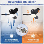 Glowall Small Ceiling Fan with Lights, 25" Flush Mount with Remote Control, Reversible Quiet DC Motor, Black, 3 Blades, 6 Speeds, Dimmable LED, Adjustable Color Temperature, Timer