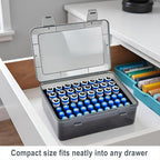 OEAYA Battery Organizer, Portable Battery Box with Buffer Sponge, Heavy-duty Plastic Storage Case for 54 Batteries AA AAA,(Batteries are Not Included) (Dark Gray)