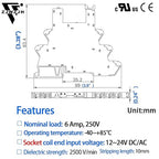 UL Listed 10Pcs Electromagnetic Relay for PLC;24V Relay Din Rail; 24VDC and 24VAC Both; SPDT 6 Amp Push in Socket Screw-Free Wiring