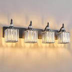 BBLLWJ Modern Bathroom Vanity Light 4-Light Black Crystal Light Fixtures Over Mirror for Bathroom Wall Sconce