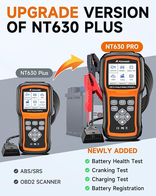 2026 FOXWELL NT630 Pro 2-in-1 ABS SRS Scan Tool & Battery Tester, OBD2 Scanner with 12V Battery Load Analyzer(100-3000CCA), ABS Bleed, BMS/Oil/SAS/EPB Reset, Live Data, Upgraded from NT630 Plus