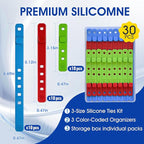AROIC 30Pcs Reusable Silicone Cable Ties, 3-Size Adjustable Cord Organizer Set for Home Office & Travel Essentials - Under Desk Cable Management, Wire Organizer for Computer, Kitchen, Data Cords