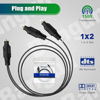 Bangun 1x2 Digital Audio Splitter Cable, Toslink Digital Fiber Optic Audio Splitter 1 Male Input 2 Male Output (for Home Theatre, Xbox, PS5/PS4), 3ft