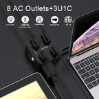 10 Ft Surge Protector Power Strip - 8 Widely Outlets with 4 USB Ports, 3 Side Outlet Extender with 10 Feet Extension Cord, Flat Plug, Wall Mount, Desk USB Charging Station, ETL, Black