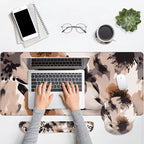 Britimes Brown Boho Tribal Flower Keyboard Mouse Pad Set 4in1 Large Mousepad+Keyboard Wrist Rest+Mouse Wrist Rest+Coaster Set with Ergonomic Design for Home Office Computer 35.4x15.7 inches