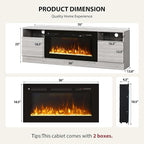 YISUFO 70" TV Stand with 36" Electric Fireplace, Large Modern Media Entertainment Center with Storage Cabinet and 12 Colors LED Lights for TVs Up to 80",Grey and Black