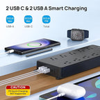 TROND Surge Protector Power Strip 10ft, 4000J, ETL Listed, 10 Widely Spaced Outlets, 2 USB A & 2 USB C Ports, Flat Plug Long Extension Cord, Wall Mountable, for Home Office Entertainment, Black