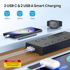 TROND Power Strip Surge Protector, 4000J, ETL Listed, 10 Widely Spaced Outlets with 2 USB A and 2 USB C, Flat Plug 5ft Extension Cord, Wall Mountable, 14AWG Heavy Duty, for Home Office Garage, Black