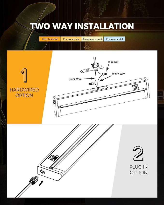 Plug in Under Cabinet Lights Hardwired, 18" 4 Pack Cabinet Light 12W 1000LM, 3CCT, 45° Rotatable Design, Linkable Up to 15 Units Under Counter Lights for Kitchen, Closets