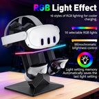 Charging Dock for Meta Quest 3S, Quest 3, 2 or Pro，RGB Charging Vertical Stand，Accessories with Brightness Adjustment and 14 Light Effects Adjustment, Type-C Charging Port