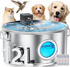 12L/ 3.4Gal Wireless Automatic Dog Water Fountain for Large Dogs，Stainless Steel 3 Modes Dog Fountain Water Bowl Dispenser, Multi Large Pet Water Fountain Ultra Quiet & Multi-Filteration