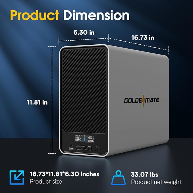 GOLDENMATE 1500VA/1200W Lithium UPS Battery Backup and Surge Protector, Backup Battery Power Supply with LiFePO4 Batteries(296Wh), AVR, Line Interactive Sinewave UPS System, 8 Outlets, LCD Display