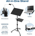DYNAMO TECH Projector Stand Tripod Laptop Tripod with Wheels & Adjustable Height Portable Podium Stand with Phone Holder Projector Holder for Home, Office, School & DJ Matte Black