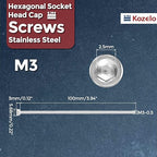 Kozelo 4pcs Socket Head Cap Screws - [M3-0.5 x 100mm] 304 Stainless Steel Allen Socket Drive for Electrical Motor 3D Printing Fan Engine Replacement Use, Silver