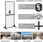 Grid Wall Display Panel Heavy-Duty Foldable, 2ft x 6ft Black Wire Wall Grid 1-Pack with 10 Hooks, Spring-Loaded Pins( Flat Base) for Retail Display Racks,Vendor Booth Display Stand, Trade Exhibits