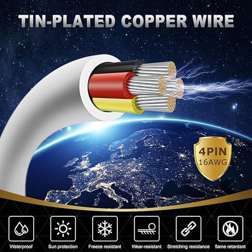 16 Gauge 4 Conductor Electrical Wire, 65.6FT White Stranded Low Voltage 16/4 PVC Case, 16 AWG Tinned Copper 4 Wire Extension Power for Strips LED Lamp Lighting