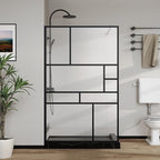 Goodyo 46 in. W x 72 in. H Bathroom Shower Glass Door Framed Tempered Clear Glass Shower Screen Panel for Walk-in Bathroom, Multiple Grid Pattern, 3-Pieces Glass, Matte Black