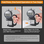 Neoteck Digital Thickness Gauge 1inch/25.4mm,0.00005inch/0.001mm LCD Display with Inch/MM Conversion One-Hand Quick Press Thickness Measuring Tool for Leather Paper Fabric Film etc.-Silver-Grey