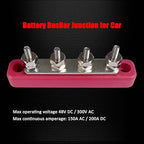 4 x #10 (M5) Studs Bus Bar, Ampper 4.2" Power Distribution Block Brass Battery BusBar Junction with Cover for Auto Boat Amplifier and More (Red)