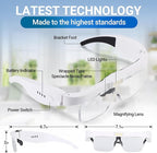 YOCTOSUN Magnifying Glass with Light, 0.75X-4.0X Magnifying Glasses, Head Magnifier Glasses with 3 LED Lights and 5 Lenses, Rechargeable Hands Free Headset Magnifier for Close Work Crafts Jewelry