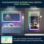YEELAIT 55x30 Inch RGB LED Bathroom Mirror Front Light and RGB Backlit Lighted Vanity Mirror for Bathroom Wall Mounted Dimmable Anti Fog Memory Shatter-Proof IP54 Waterproof Horizontal/Vertical