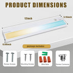 Ansen Hardwired Under Cabinet Lighting, 12in 10W LED Light for Kitchen/Closet, 666.7lm, CRI>92, R9>90, Dimmable, 3 Color Temperature, 3000K/4000K/5000K(Warm White, Cool White, Daylight)