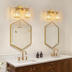 FDPBY Modern 2 Light Crystal Vanity Light, Brushed Gold Vertical Bathroom Light Fixture Over Mirror for Dressing Table Sink, Compatible with Dimmable Bulbs (Bulbs Not Included)