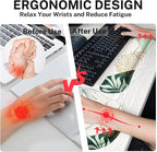 Britimes Green Boho Leaves Keyboard Mouse Pad Set 4in1 Large Mousepad+Keyboard Wrist Rest+Mouse Wrist Rest+Coaster Set with Ergonomic Design for Home Office Computer 35.4x15.7 inches