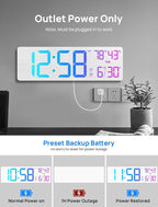 18.5" Large Digital Wall Clock with Remote Control, Big LED Display Digital Clocks with Night Light, Alarm, Countdown, DST, Temp, Date for Living Room, Bedroom, Office, Gift for Seniors(White)