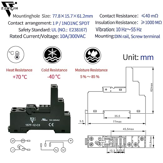 6Pcs 12 Amp Power Relay Switch Electromagnetic with Test Button 110V 120V AC SPDT 1NO 1NC Socket Base with LED Light UL Certification