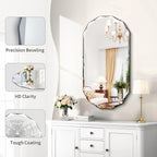 GLASHOM Beveled Edge Frameless Bathroom Mirror, Oval Wall Mirror for Over Sink, 18" x 36" Modern Decorative Vanity Mirror for Bedroom, Living Room, Entryway, Hanging Mirror Horizontal or Vertical