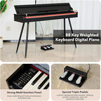 KUMENG Digital Piano 88 Key Weighted Keyboard,Full-Size Desk Progressive Hammer-Action Electric Piano For Beginners, With Sheet Music Stand, Pedal,Power Adapter, Headphone Mode, Usb-Midi