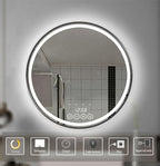 28 Inch Wall-Mounted Round Bathroom Mirror with LED-Lights - Frame Vanity Mirrors (28" x 28", Black)