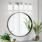 DIKAIDA 5-Light Bathroom Light Fixtures, 30" Nickel Bathroom Vanity Light with Milky White Glass Shade, Modern Bathroom Wall Lights Over Mirror, Farmhouse Wall Sconces Lighting for Bedroom Living Room