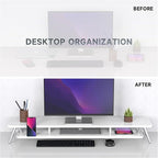 Fenge Dual Monitor Stand, Monitor Stands Riser for 2 monitors, 42.5 Inch Wood Desk Shelf with Storage Organizer and Cable Management for Office Desk Accessories
