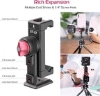Metal Phone Tripod Mount 3 Cold Shoes & Arca Port, 360° Smartphone Tripod Adapter for iPhone 17 16 15 Cell Phone Stand Holder for Desktop Video Live Streaming Vlogging Rig