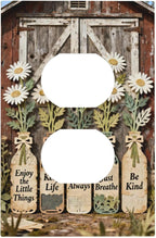 Bvtewkhz Rustic Daisy Barn Door Flowers Duplex Outlet Decorative Light Switch Covers Electrical Faceplate Switch Plates for Bathroom Kitchen Home