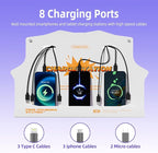 Wall Mounted Cell Phone Charging Station with 8-Port High-Speed Cables – Universal Dock for Apple, Type-C & Android Devices – Ideal for Airports, Hotels, Malls, Offices, Schools (White)
