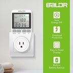 BALDR U.S. Electricity Usage Monitor for Home - Appliances Kilowatt Meter Sockets - Wattage Meter Plug In to Measure Energy Usage - Home Energy Monitor with Easy to Read Display - Single Tariff