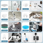 IEZFIX Electric Spin Scrubber, Bathroom Power Shower Scrubber Cleaning Brush for Tub/Tile/Floor/Toilet/Kitchen, 8 Cleaner Scrub Brush Heads, 3 Speeds 450RPM Max, Telescopic Rod Black