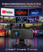[1500ANSI/ Google TV] Smart Projector with WiFi and Bluetooth, SOPYOU Portable Outdoor Projector 4K Support, Auto Focus & Keystone, Built-in Apps, Indoor Home Theater with 360° Rotatable Stand