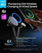 Anker Prime MagSafe Charger Compatible, 3-in-1 Charging Station, Qi2 25W Certified Wireless Charger Dock Stand, Smart Display with TEC Active Cooling, for iPhone 17, Apple Watch, AirPods, and More
