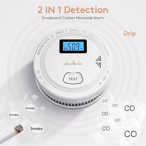 2 Packs, 2 in 1 CO & Smoke Detectors,Carbon Monoxide Detectors,Smoke Detector Battery Powered,（Include 3 * 1.5V AA Battery）,85 db Smoke Alarm,Fire Alarm,Easy Install,Portable