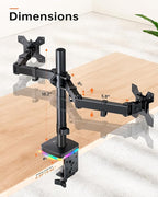 RGB Dual Monitor Desk Mount, Monitor Stand with 3 USB Ports, Charging and USB Data Transfer Function, Adjustable Arms for 13"-27" Monitors up to 17.6lbs, VESA 75x75mm 100x100mm, Ergonomic Design