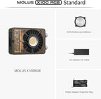 ZHIYUN MOLUS X100 RGB Standard 100W Video Light [Official] V2 Upgraded Version Professional Photography Light Portable Continuous Output Lighting 2500K~10000K CRI≥95 TLCI≥97 Only 384g (No Battery)