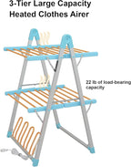 SHARNDY Electric Heated Clothes Drying Rack,Foldable Heated Garment Dryer with Timer Shut-Off Laundry Rack for Clothes Shoes Socks,Aluminum Alloy,Blue,Plug & Play,(39.37x25.98x23.82in)