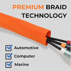 HOLED 1 inch Split Braided Cable Management Sleeve for USB Cable Power Cord Audio Video Cable, Wire Loom Cord Protector from Cat Dog Chewing (Orange, 25FT)