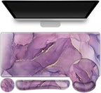 ToLuLu Desk Mat, XXL Large Mouse Pad Wrist Support Set，4 in1 Gaming Mousepad Desk Pad+ Ergonomic Mouse Pad with Wrist Rest + Keyboard Wrist Rest+Coaster for Women Home Office Computer, Purple Marble